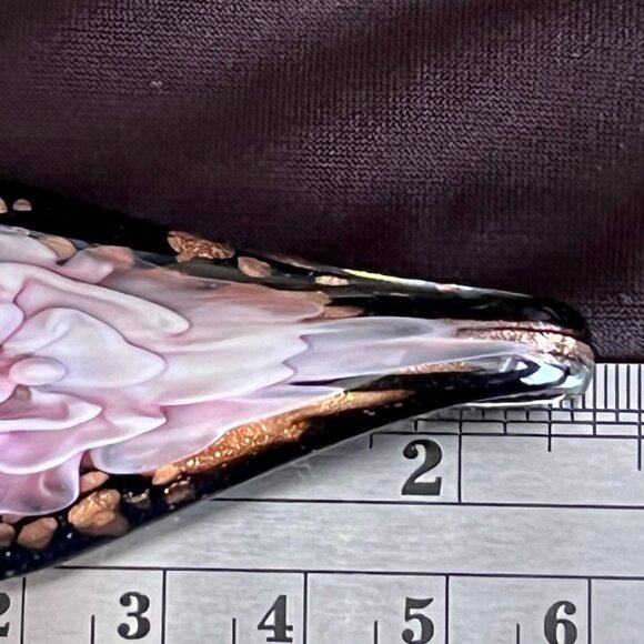 3D Pink Flower Dichroic Glass Pendant • Black & Gold • Sterling Italian Chain - Picture 7 of 14